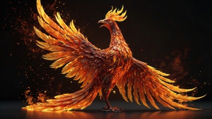 Fiery Phoenix, wings spread, flames