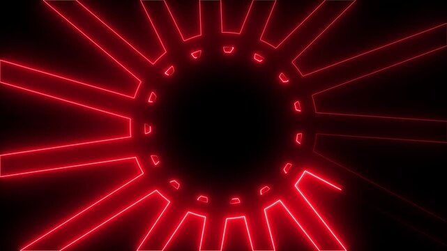 Glowing sci-fi radial light animation. Digital red light burst background.