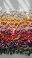 Flat Lay of Colorful Flower Petals in Gradient on White Background – Nature-Themed Organic Mockup