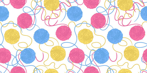 cute repeating design featuring colorful wool balls and abstract lines perfect for fabric prints and creative backgrounds
