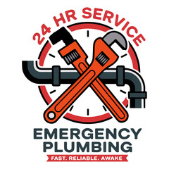 Modern Plumbing Repair Logo with Clock and Tools