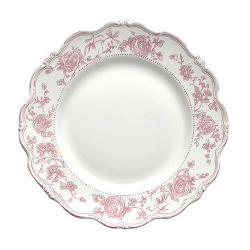 Rose-patterned Dinner Plate: Elegant dinner plate with a delicate pink rose pattern and scalloped edge, perfect for formal dining or special occasions.&nbsp;