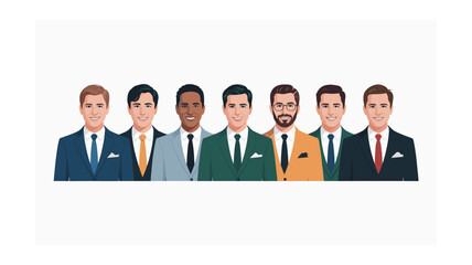 Fototapeta premium Diverse Team of Businessmen in Suits: Corporate Diversity and Leadership Illustration