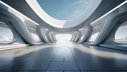 Fototapeta premium 3d render of abstract futuristic architecture with empty concrete floor scene for car presentation generative ai