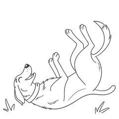 Happy Dog Rolling on Back Outline Illustration
