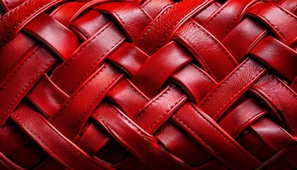 red leather weave pattern closeup texture of interlaced straps in vibrant detail