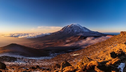 Naklejka premium majestic mount kilimanjaro sunrise panorama 21 9 aspect ratio