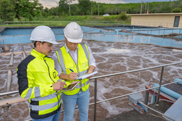 Environmental engineers work at wastewater treatment plants,Water supply engineering working at...
