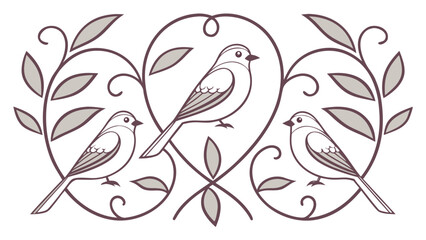 Three Nightingale Birds on Ornate Branch Design vector