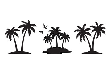 Fototapeta premium Simple palm tree silhouette icon black tropical island design isolated on white background