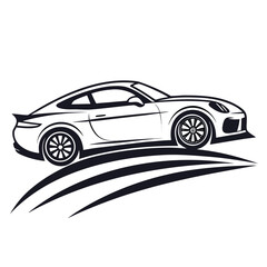 Obraz premium White Sports Car Logo Template Black Outline Vector Icon