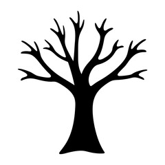 Fototapeta premium Silhouette of a Bare Tree with Branches in Winter on White Background