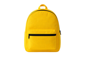 Yellow Backpack with Front Zipper Pocket Isolated on Transparent Background for School, Travel, and Outdoor Use