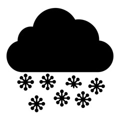 Black cloud icon with snowflakes falling down indicating snowy weather