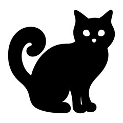 Obraz premium Black cat silhouette with a curled tail, minimalist feline illustration