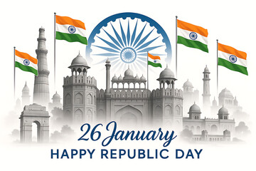 Indian Republic Day Celebration with National Flag and Monumental Architecture