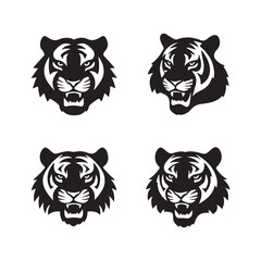 Tiger Head Silhouette Icon Bundle