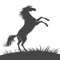 Rearing Horse Silhouette on Hilltop in Nature Scene
