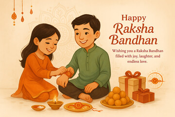 Raksha Bandhan Tradition Depicted with Sibling Bond and Festive Elements