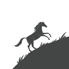 Silhouette of Horse Climbing Rocky Hill in Nature
