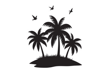 Palm tree silhouette icon in tropical beach style black minimal illustration isolated on white