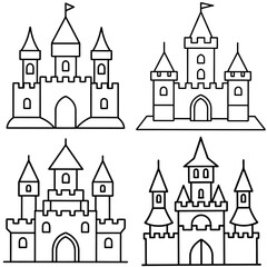 Obraz premium Castle Coloring Page – Medieval Fortress Line Art Illustration for Kids and Adults