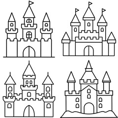 Obraz premium Castle Coloring Page – Medieval Fortress Line Art Illustration for Kids and Adults