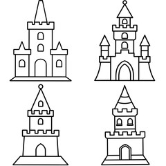 Castle Tower Coloring Page &ndash; Medieval Fortress Structure Line Art Illustration for Kids and Adults