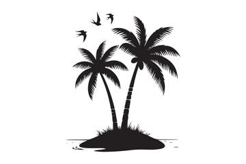 Palm tree silhouette icon in tropical beach style black minimal illustration isolated on white