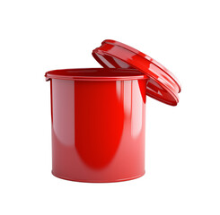 Red round garbage bin with lid open isolated on white or transparent background