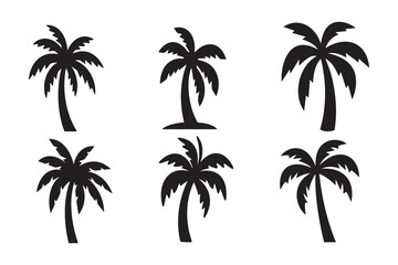 Fototapeta premium Palm tree silhouette icon in tropical beach style black minimal illustration isolated on white