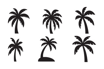 Fototapeta premium Palm tree silhouette icon in tropical beach style black minimal illustration isolated on white