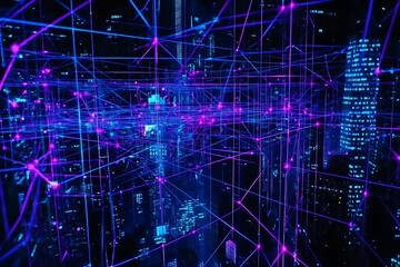 Obraz premium Futuristic city network with glowing connections and technology infrastructure concept