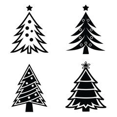 Obraz premium Four Black Christmas Tree Icons Vector Set