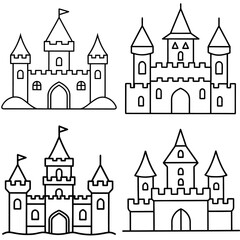 Fototapeta premium Old Castle Coloring Page – Medieval Fortress Line Art Illustration for Kids and Adults