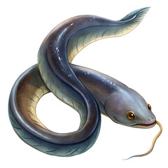 Obraz premium Beautifully illustrated cartoon eel on a black background featuring a long slender body