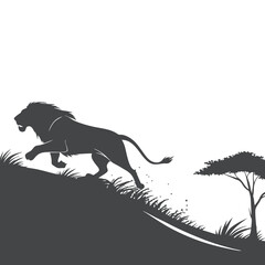 Obraz premium Lion Silhouette Climbing Hill in Natural Wildlife Habitat 