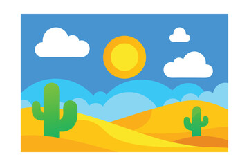 Cartoon Illustration Sunny Landscape Rolling Sand Dunes