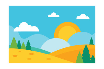 Obraz premium Cartoon Illustration Sunny Landscape Rolling Blue Hills