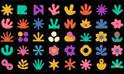 Colorful abstract shapes arranged in a grid pattern