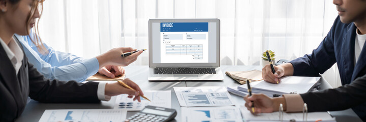 Business intelligence and data analysis concept. Analyst team working on financial data analysis...