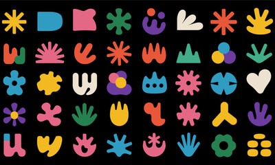 Collection of colorful abstract floral elements