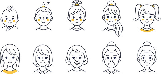 Woman aging process stages vector illustration age progression lifecycle