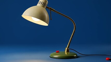Stylish desk lamp with a flexible neck illuminating a blue background, showcasing modern design