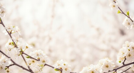 Delicate white blossoms on branches create a soft natural background for spring