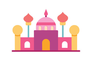 Cute Cartoon Mosque Made Of Candy With Lollipops