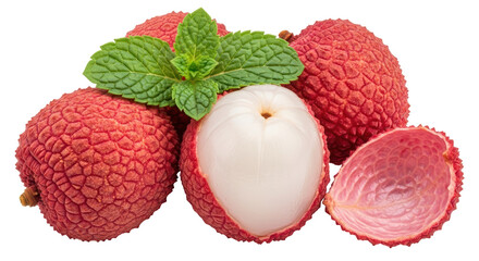 Isolated Lychee Fruits with Mint