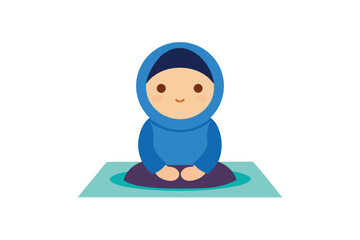 Fototapeta premium Chibi Muslim Girl Sitting On A Prayer Mat