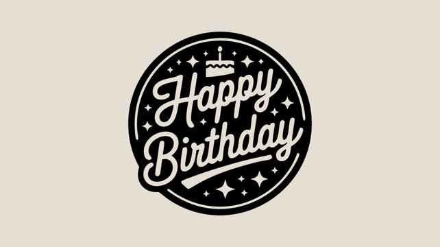Vector SVG Illustration of Happy Birthday Badge with Decorative Stars in Modern Flat Style for Celebrations