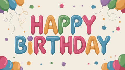 Vector SVG Illustration of Happy Birthday Text with Balloon Elements in Flat Design Style for Celebrations